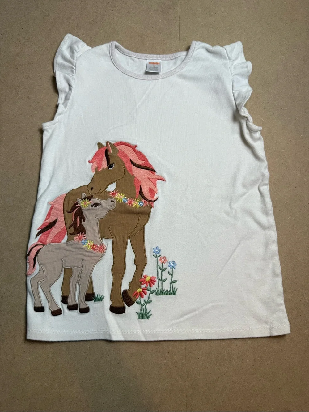 Gymboree Girls Size 12 Horse Appliqué Ruffle Sleeve Top